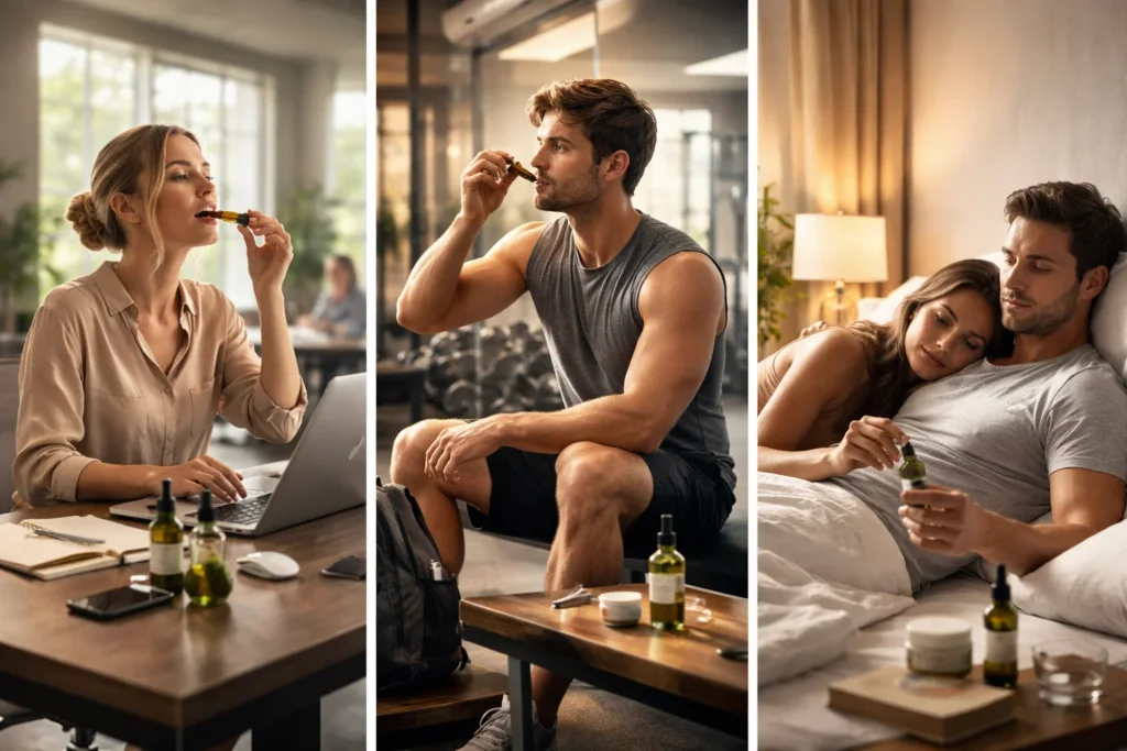 CBD im Büro, im Gym, im Bett: Warum Grenzen zwischen Arbeit, Regeneration und Freizeit verschwimmen