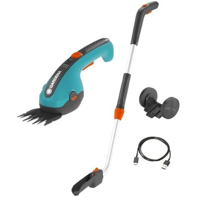 Gardena Set Akku-Grasschere ClassicCut Li: Rasenkantenschere mit 8 cm Schnittbreite und Teleskopstiel mit Rädern, Komfor