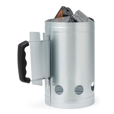 Amazon Basics Anzündkamin aus Verzinktem Stahl, Kohlekamin für Grill und Feuerstellen, Silberfarben