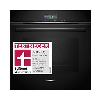 Siemens HB774G1B1, Stiftung Warentest Testsieger*, iQ700 Smarter Einbau-Backofen 60x60 cm, Made in Germany, activeClean 