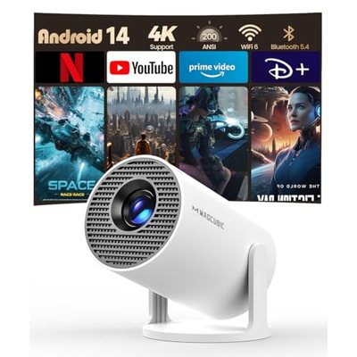 Magcubic Mini Beamer 4K Unterstützt Android 14, Smart Projector 5G WiFi 6 BT 5.4, Mini Projektor Full HD 1080P Unterstüt