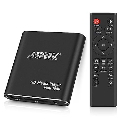 AGPTEK Mini 1080P Full HD Digital Mediaplayer Medienspieler Medienspieler mit Fernbedienung für MP3, WMA, OGG, AAC, FLAC