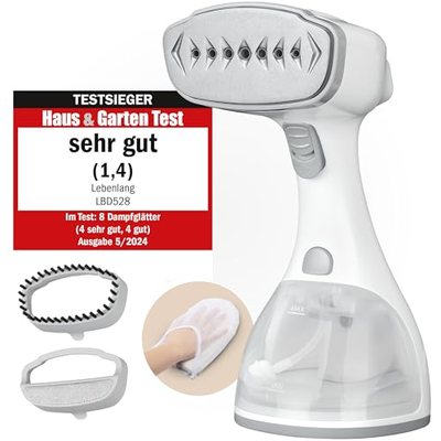 LEBENLANG Steamer Dampfglätter TESTSIEGER - 1500W & 300ml inkl. Bügelhandschuh & Aufsätze I Pro Dampfsteamer für