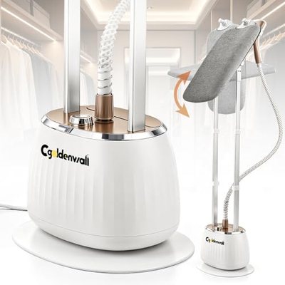 CGOLDENWALL Vertikaler Dampfglätter 1350W mit Doppelstange, 1.6L Tank, 10 Dampfstufen, 3-in-1 Bügelwinkel (Flach/Schräg/