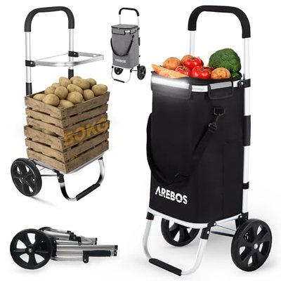 Arebos 3in1 Einkaufstrolley | Trolley groß 56 Liter | Einkaufswagen mit Kühlfach | Einkaufstasche mit Rollen | Klappbare