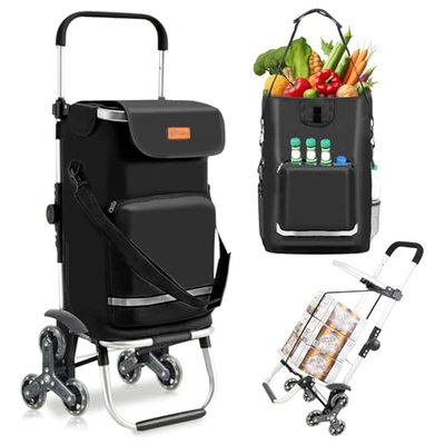 Sekey XXL Einkaufstrolley Treppensteiger mit 3 Rädern, Einkaufswagen für Camping und Einkäufe mit Höhenverstellbarem Gri