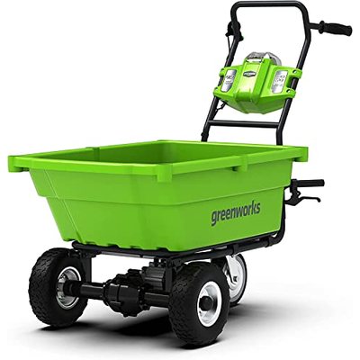 Greenworks G40GC Selbstfahrender Akku Gartenwagen, 100 kg Tragkraft, 106 L, komfortable Kippfunktion, Elektro Schubkarre