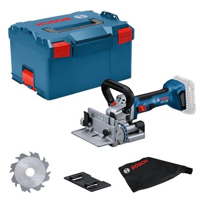 Bosch Professional 18V System Akku-Flachdübelfräse GFF 18V-22 (inkl. Scheibenfräser Ø 105 mm, Staubbeutel, Anklippscheib
