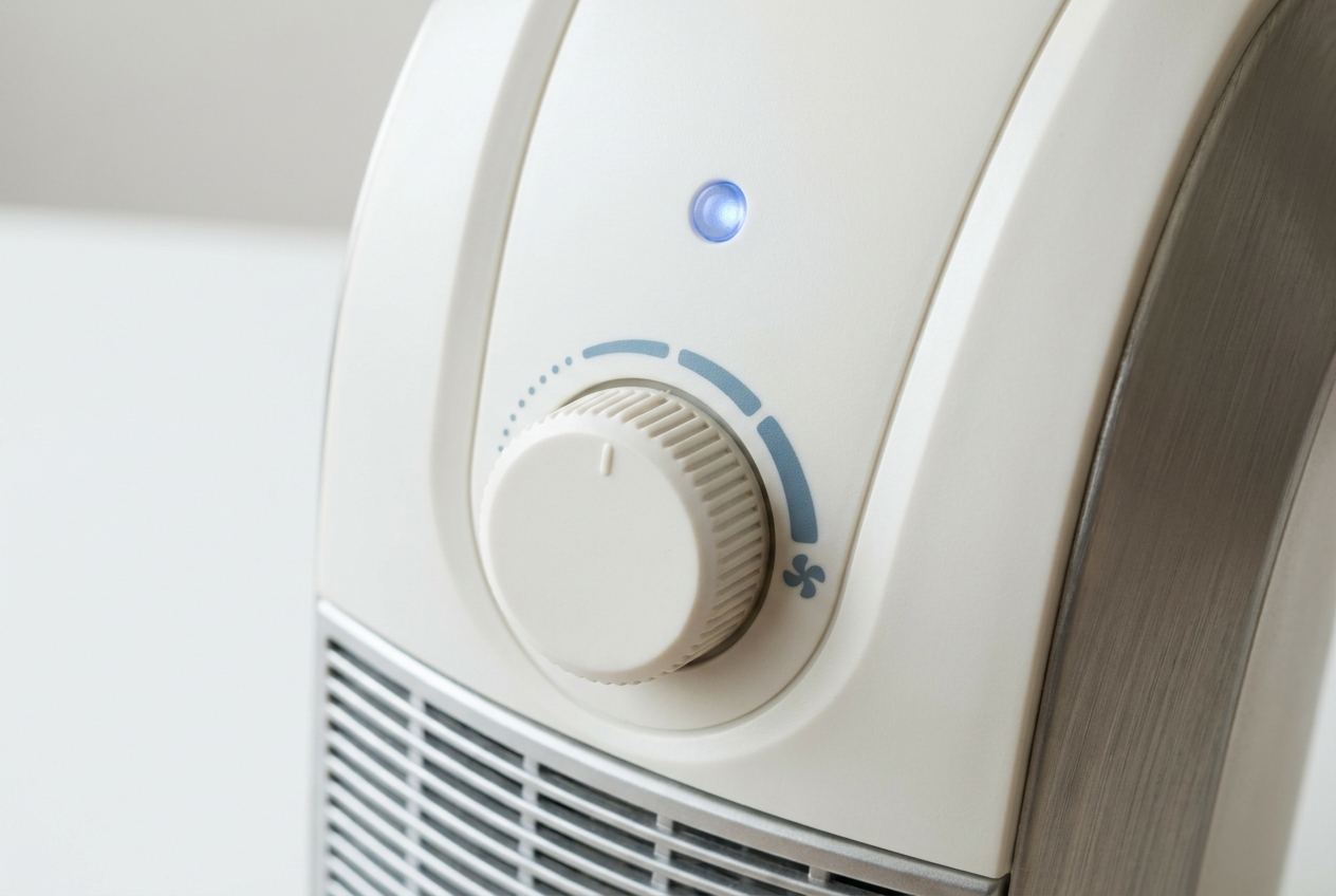 Nahaufnahme des Thermostat-Drehreglers an einem kompakten Frostwächter.