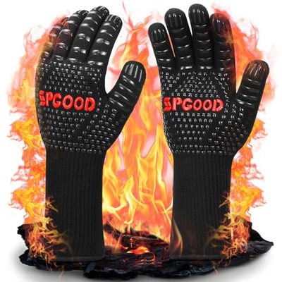 SPGOOD Grillhandschuhe hitzebeständig 800 Grad feuerfeste Handschuhe Kochhandschuhe Backhandschuhe für Küche Grill BBQ O
