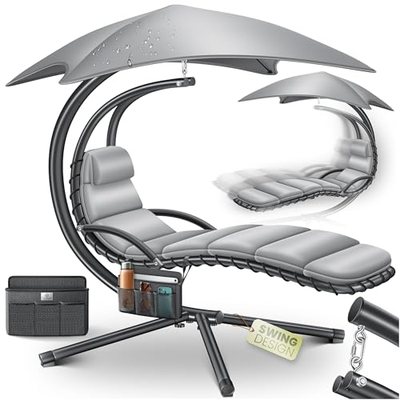 KESSER® Schwebeliege mit Sonnenschirm, Hängeliege, Sonnenliege H200, L194, B100 cm, Relaxliege, Schaukelliege Hängematte