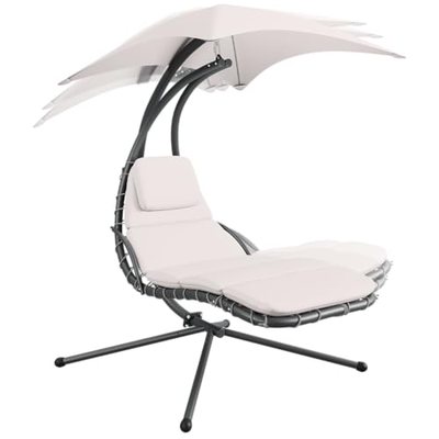 STEELSØN Nyria Schwebeliege Beige – Hängeliege mit Sonnendach & Polsterauflage – Schaukelliege bis 120 kg – Hängeses