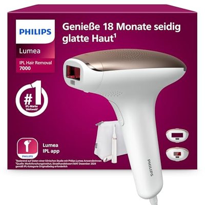 Philips Lumea IPL 7000 Series - IPL Geräte Haarentfernung für bis zu 18 Monaten seidig-glatte Haut¹ mit 2 Aufsätzen für