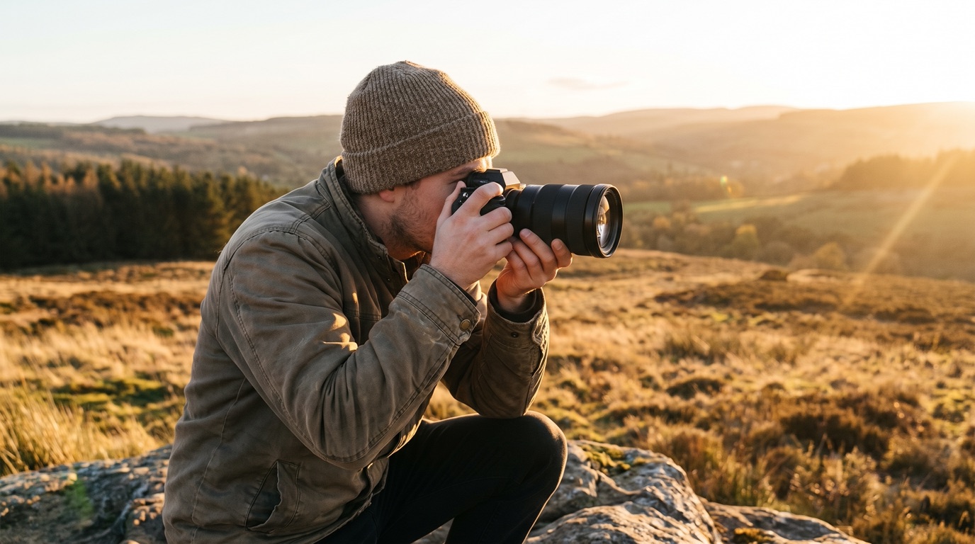 Person fotografiert mit einer spiegellosen Systemkamera in der Natur