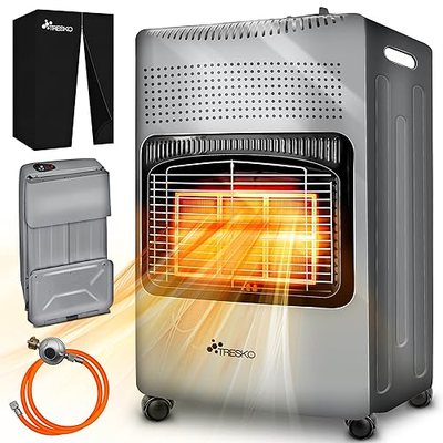 TRESKO 4200 Watt Gasheizung inkl. Gasdruckregler Gasschlauch + Abdeckung | Gasheizer Gasofen Gasheizofen mit 3 Stufen |