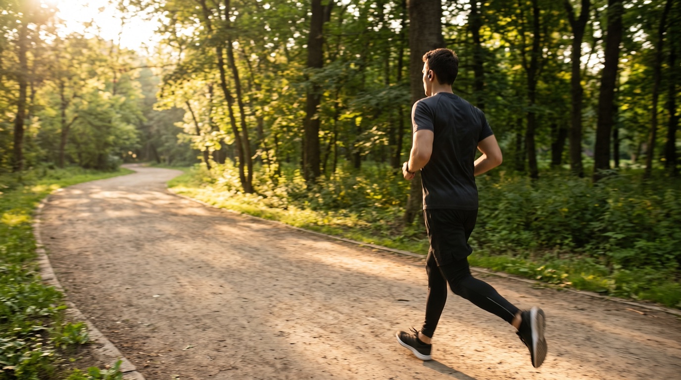 Läufer mit kabellosen In-Ear-Kopfhörern beim Sport im Freien
