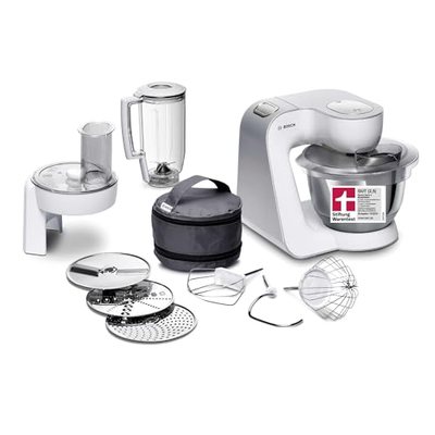 Bosch Küchenmaschine Serie 4, Edelstahl-Schüssel 3,9 L, Knethaken, Schlag- und Rührbesen Edelstahl spülmaschinenfest, Mi