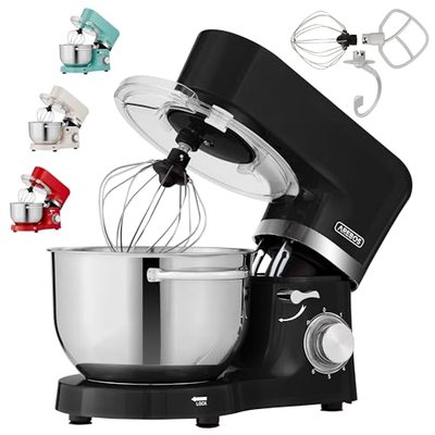 Arebos Küchenmaschine 1500W Schwarz | Knetmaschine mit 2x Edelstahl-Rührschüsseln 4,5 & 5,5L | Geräuscharm | Küchenm