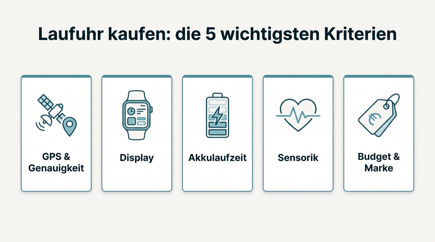 Infografik: Die fünf wichtigsten Kaufkriterien für eine Laufuhr im Überblick