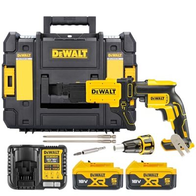 DeWalt Akku-Trockenbauschrauber/Schnellbauschrauber (18 Volt, 5.0 Ah, bürstenlos, inkl. Magazinvorsatz DCF6201, 2x XR Li