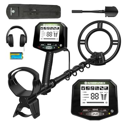 GreenRex Metalldetektor Profi, 25,4CM IP68 wasserdichte Spule, Großes LCD-Display, Präziser Gold-Detektor für Erwachsene