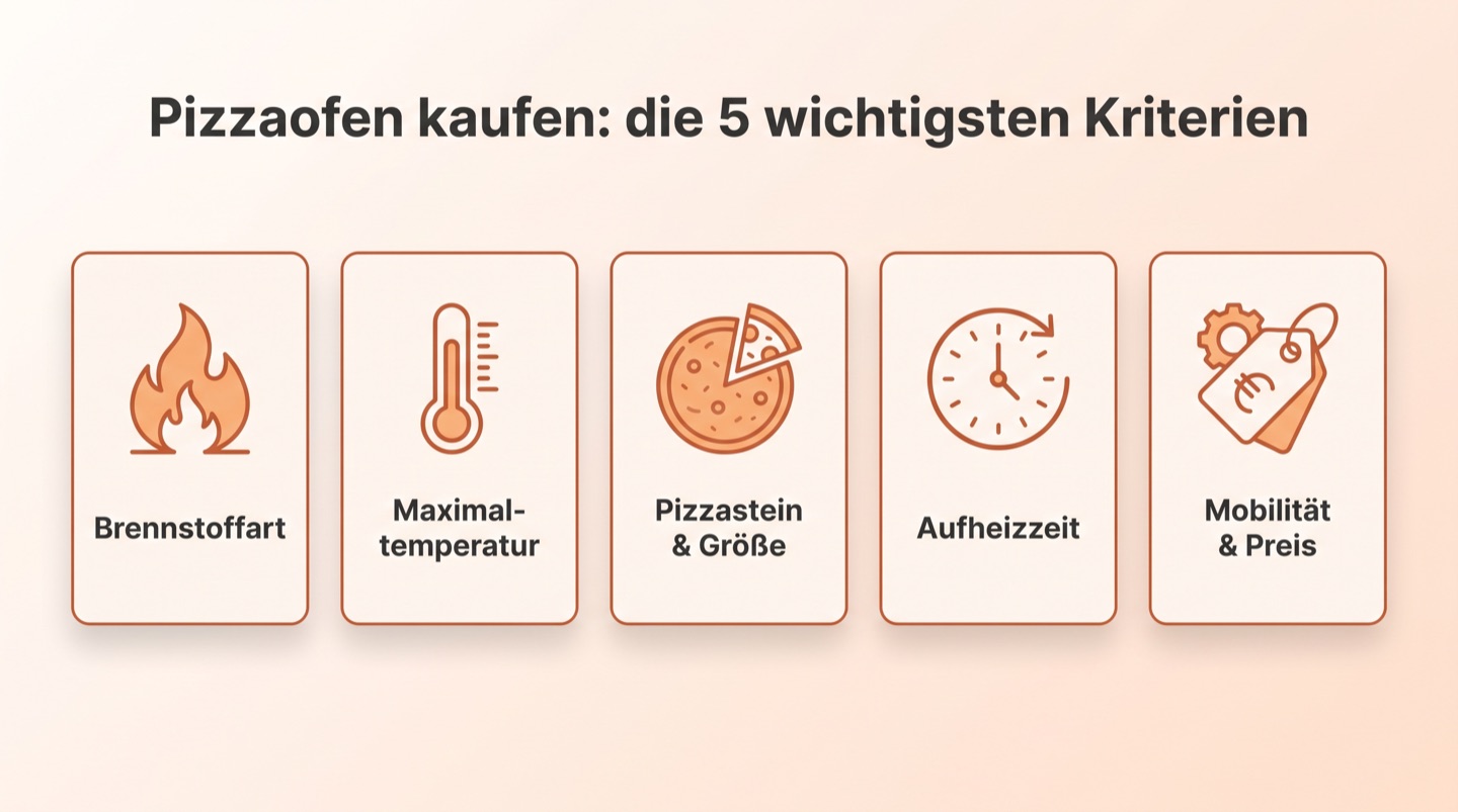 Infografik: Die fünf wichtigsten Kaufkriterien für einen Pizzaofen im Überblick
