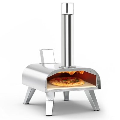 BIG HORN OUTDOORS Pizzaofen für Holzpellets, tragbarer Edelstahl-Pizzagrill