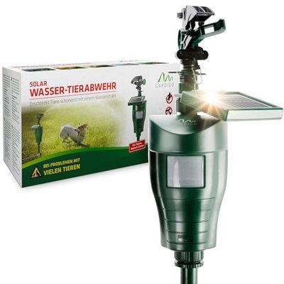 GARDIGO® Wasserstrahl Tiervertreiber Solar I Solarbetriebene Vogelabwehr I Reiherschreck und Katzenschreck für Garten | 