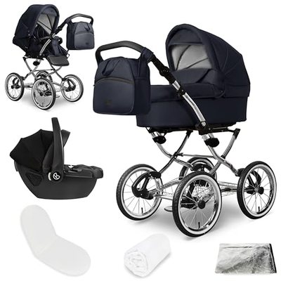 Bergsteiger Venedig Nostalgie Kombikinderwagen 3-in-1 – Babywanne, Sportsitz & i-Size Babyschale, Luftreifen, Federu