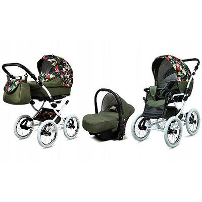 BabyLux® Kinderwagen Set 3 in 1 - Margaret White - incl. Babywanne, Buggy Sportsitz, Auto-Babyschale - Autositz - Kinder