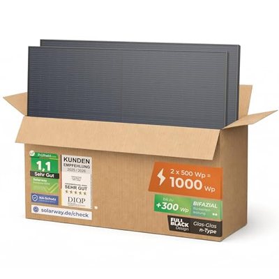 Solarway 500W Solarpanel Full Black Bifazial Glas/Glas PV Panel mit positiver Leistungstoleranz von 0-5 Watt, n-type, ge