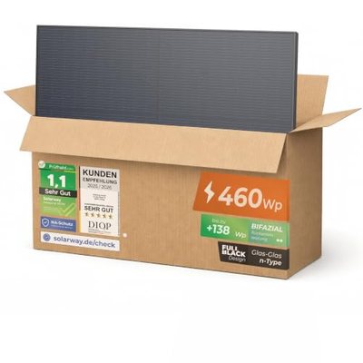 Solarway 460W Solarpanel Full Black Bifazial Glas/Glas PV Panel mit positiver Leistungstoleranz von 0-5 Watt, n-type, ge