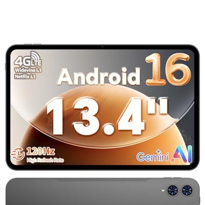 TECLAST Tablet 13.4 Zoll 120Hz Display, Android 16 Gaming Tablets T65, 4G LTE Dual SIM, 26GB RAM+128GB ROM(4TB TF), Wide