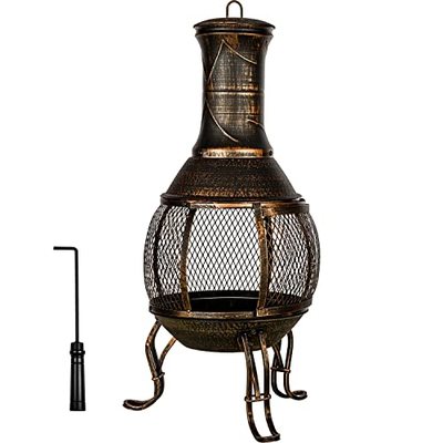 STILISTA Terrassenofen 89 cm aus Gusseisen mit Funkenschutz und Schürhaken, Antik Bronze