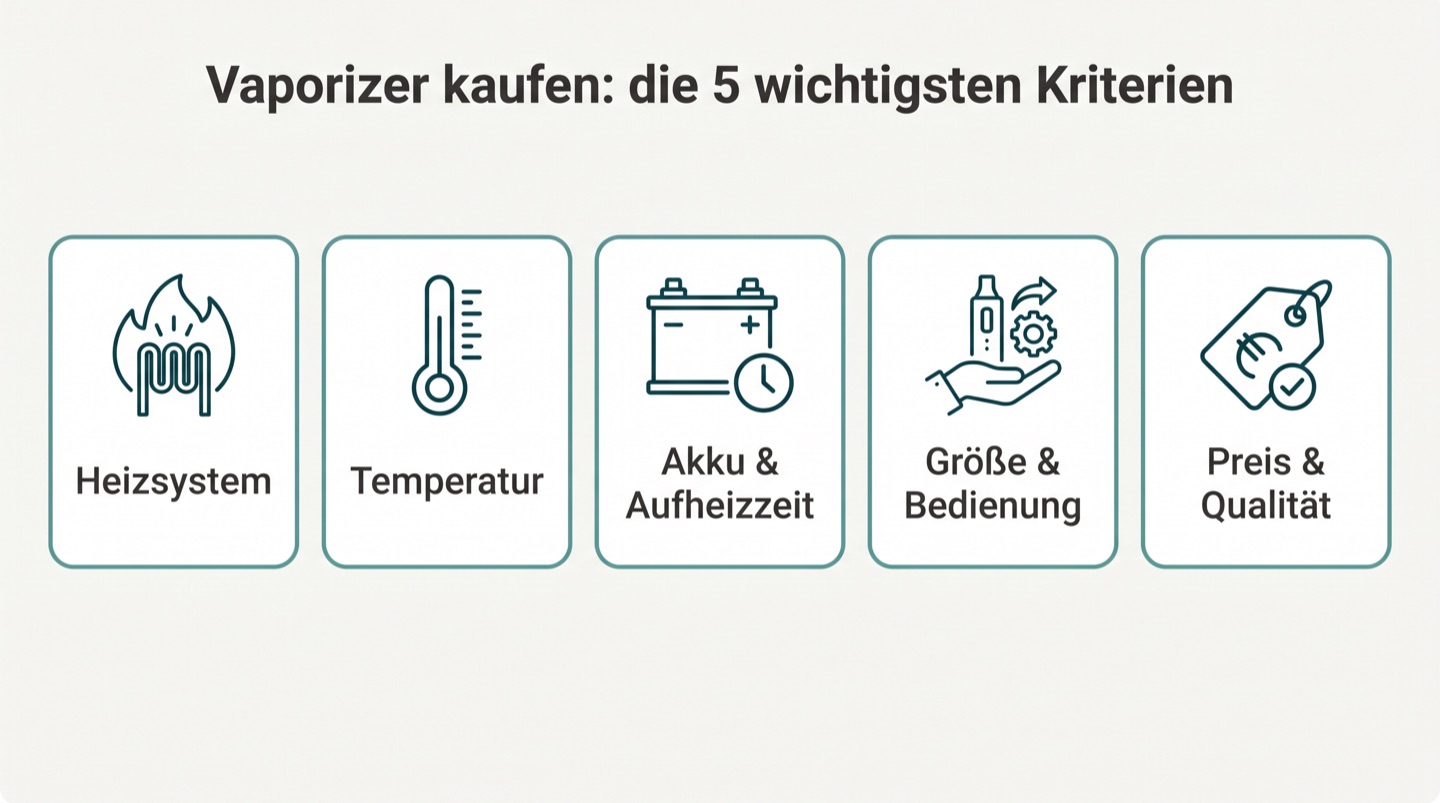 Infografik: Die fünf wichtigsten Kaufkriterien für einen Vaporizer im Überblick