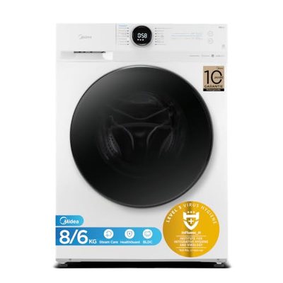 Midea MF200D86WB-14EAS Waschtrokner, 8/6kg Waschen/Trocknen, Inverter Mortor, 60 Min. Waschen und Trocknen, Steam Care, 