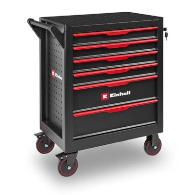 Original Einhell Werkstattwagen leer (6 Schubladen, Interlock-System, kugelgelagerte Führungsschienen, belastbar bis 135