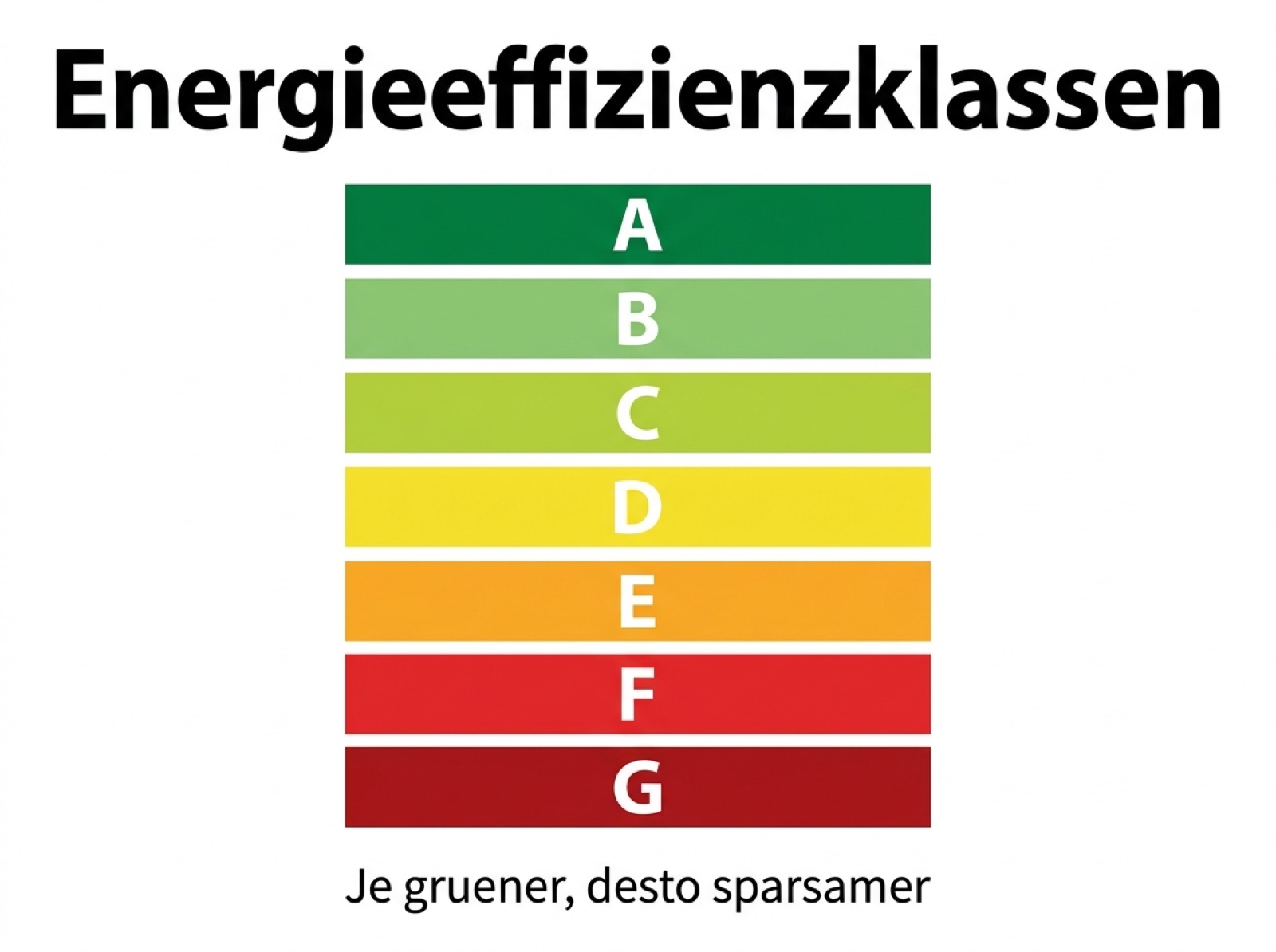Infografik der EU-Energieeffizienzklassen von A in Dunkelgrün bis G in Rot
