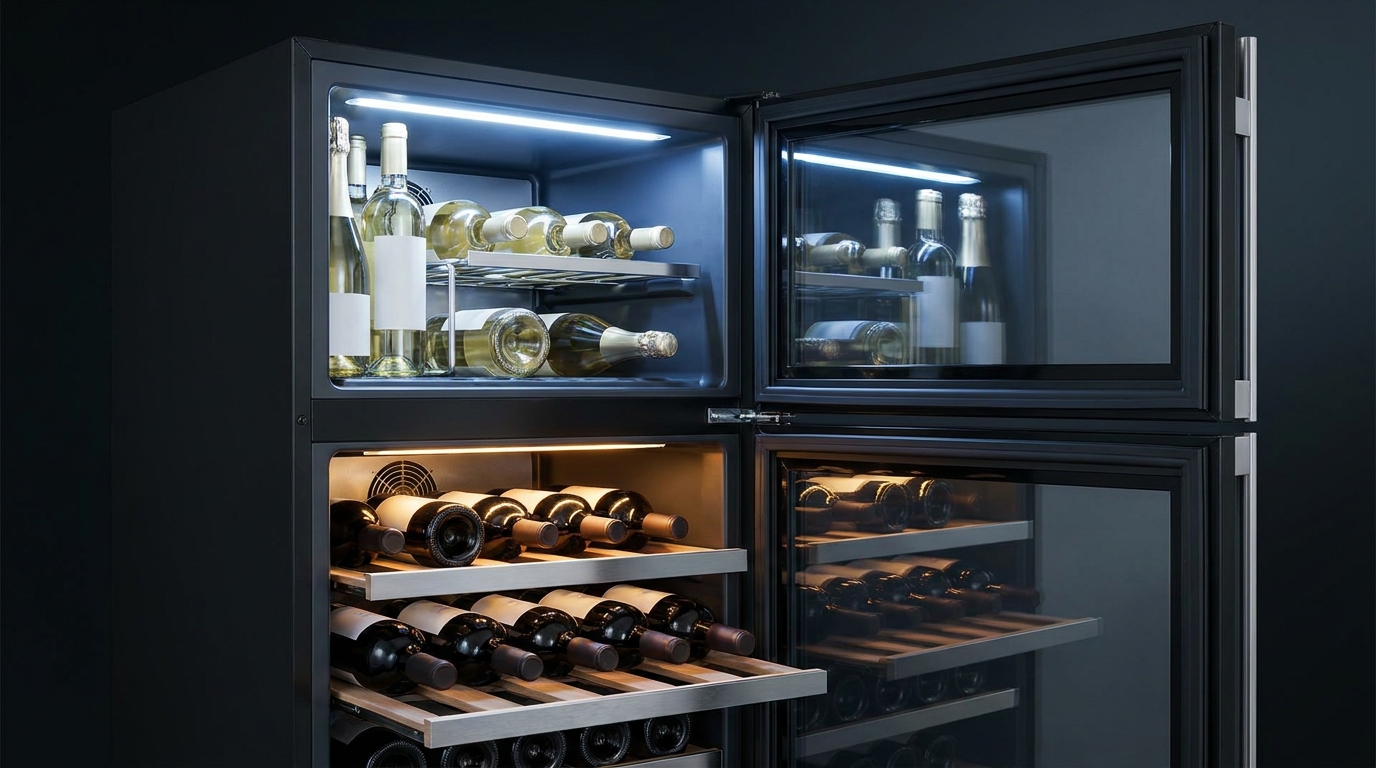 Zweizonen-Weinkühlschrank mit getrennten Kühlzonen für helle und rote Weine